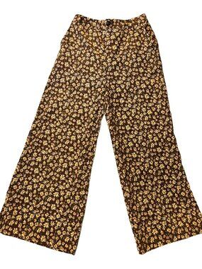NWT Lena Layne Cersei Brown Floral Corduroy Wide Leg Pants High Rise Size Large
